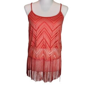 Lila Large Coral Orange Chevron Knit Y2K Fringe Racerback Tank  Boho Festival